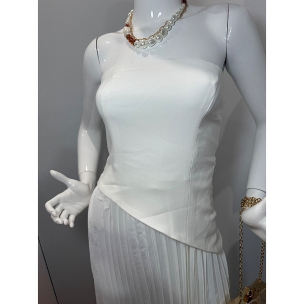 Commense White Strapless Pleated Maxi Dress with Slit - Elegant Party Cocktail - Picture 10 of 12